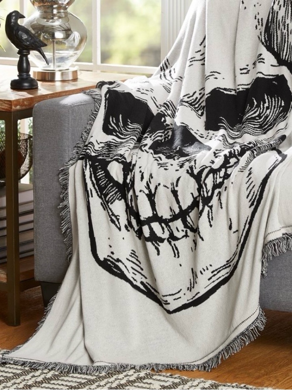 nwt way to celebrate skull jacquard knitted tapestry throw halloween blanket